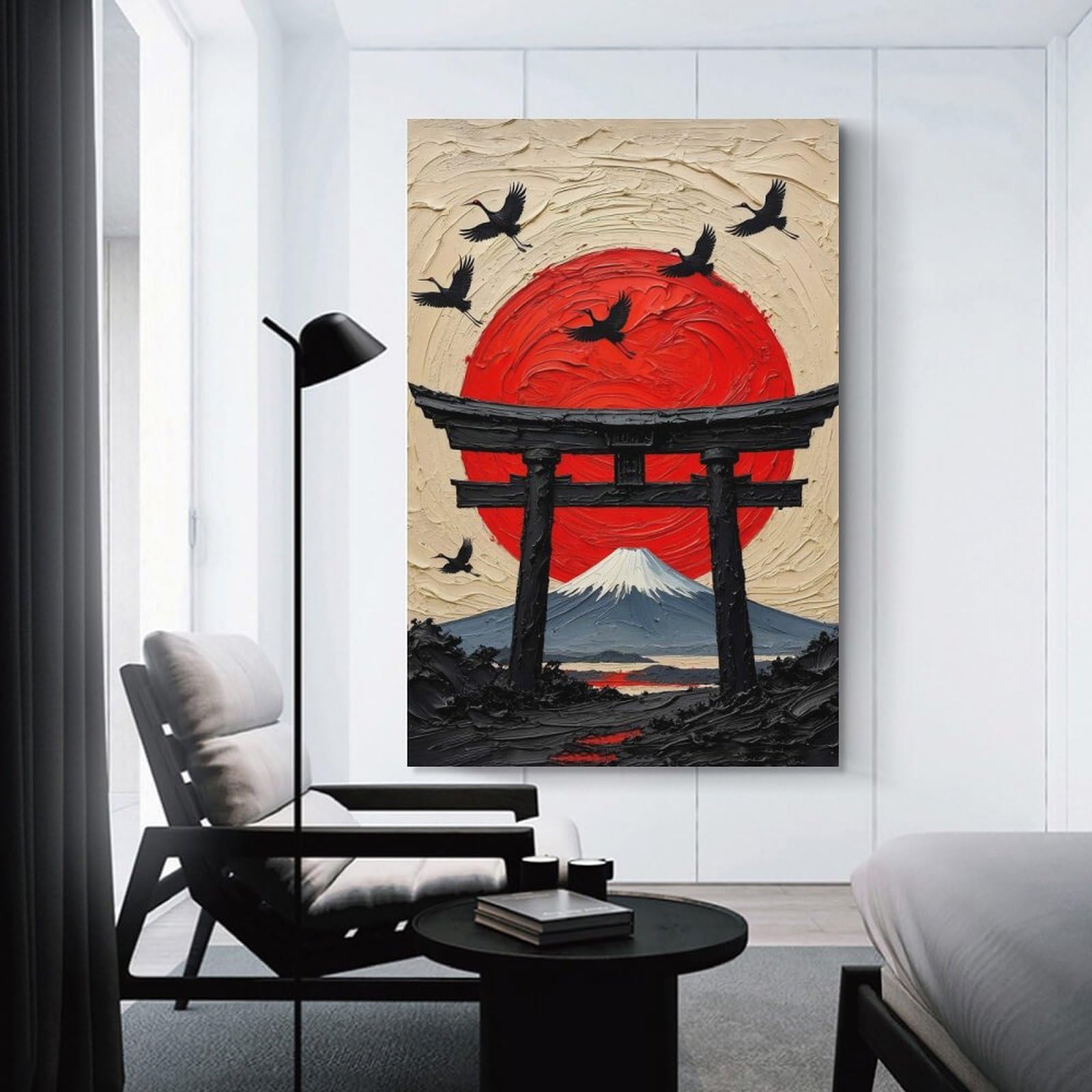 Junmoney Unframe-Style-16 Japanese Landscape With Cranes And Torii Gate Decorative Canvas Print, 20X30inch(50X75cm), For Home, Office, Studio Or Guest Room, Versatile Wall Decor For Many Rooms