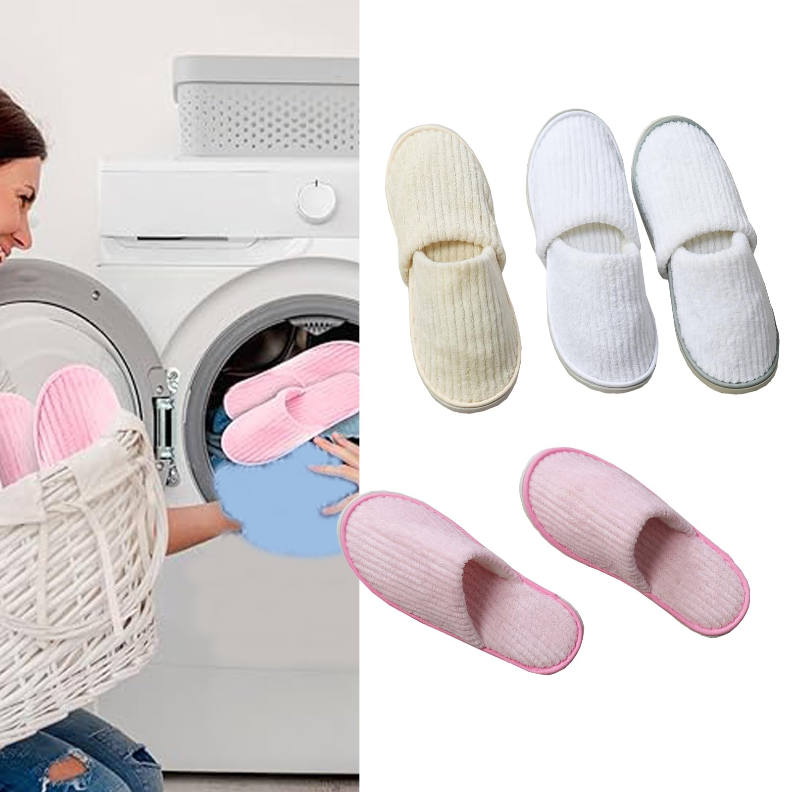 4 Paires Pantoufle de Spa Lavable | Chaussons Invités Jetable en Velours Léger Antidérapant pour Hôtel Voyage Maison Intérieur