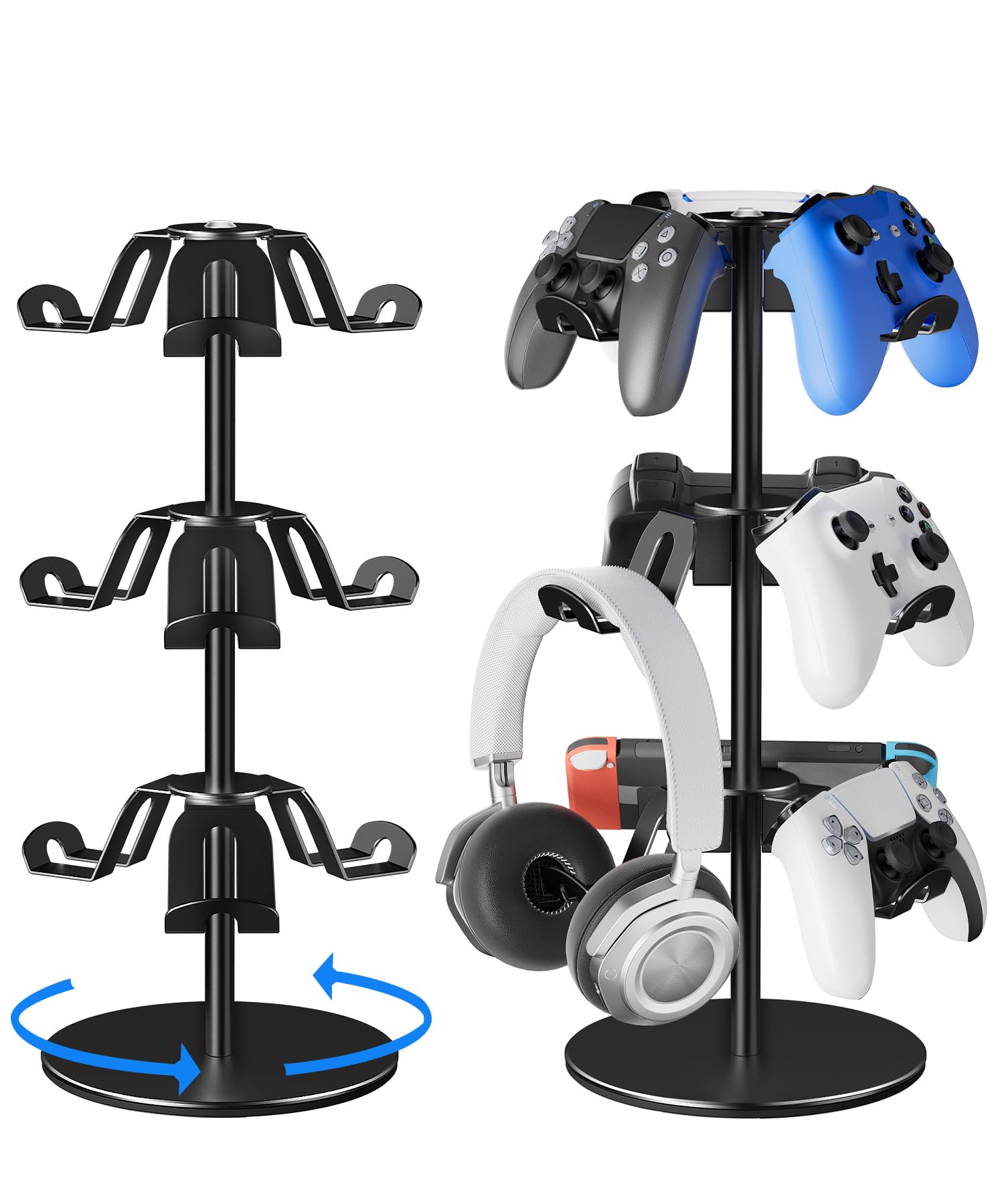 ANSHAWTIY Aluminum Alloy Controller Holder 3 Layers,360 Degree Rotation Tier,Gaming Controller Stand for Xbox PS5 PS4 Switch,Headphone Stand,Headset