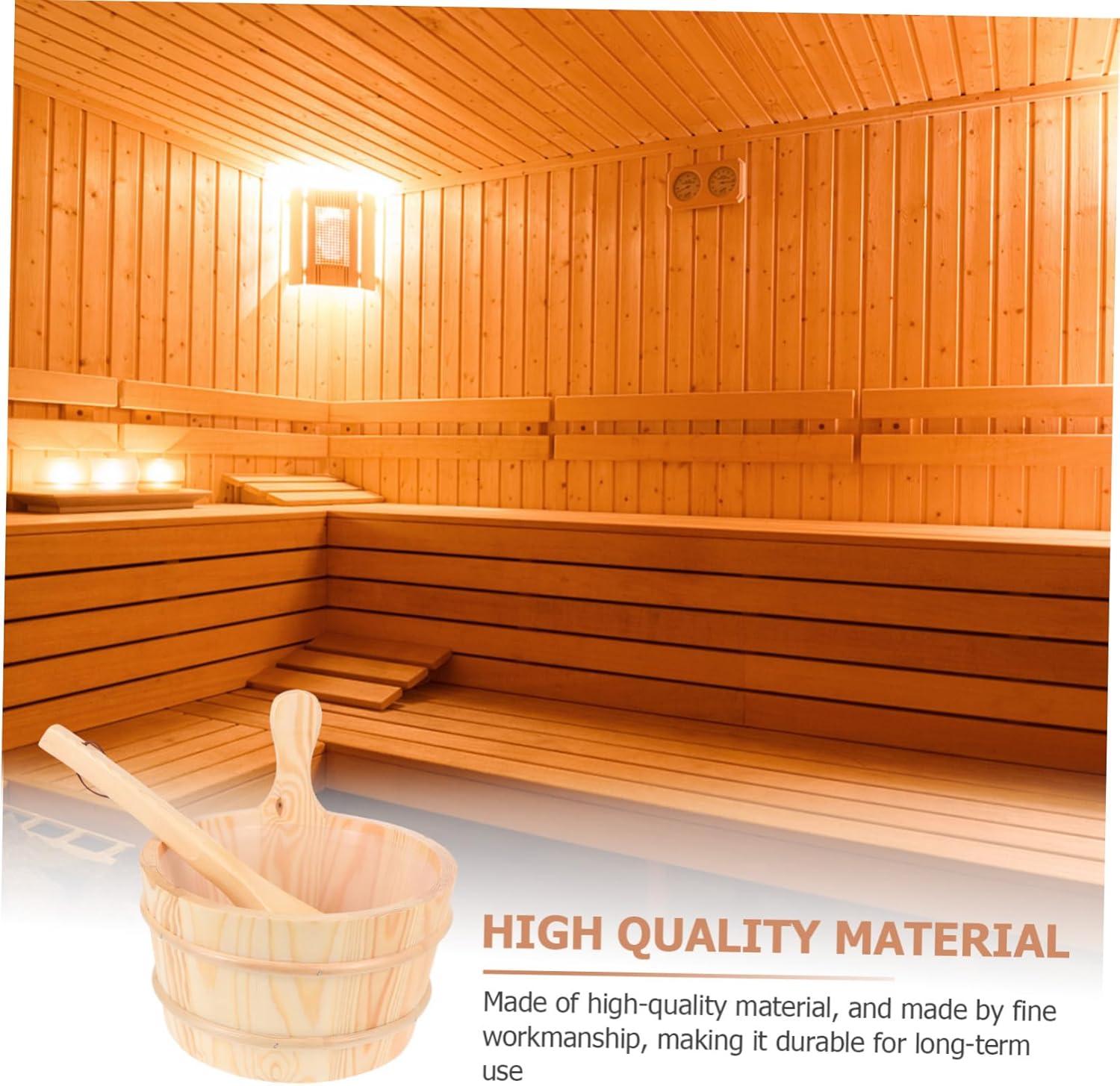 BESPORTBLE Wooden Sauna Bucket and Spoon Set Handcrafted Light Yellow Barrel with Matching Ladle for Relaxing Sauna Experience Essential Accessories