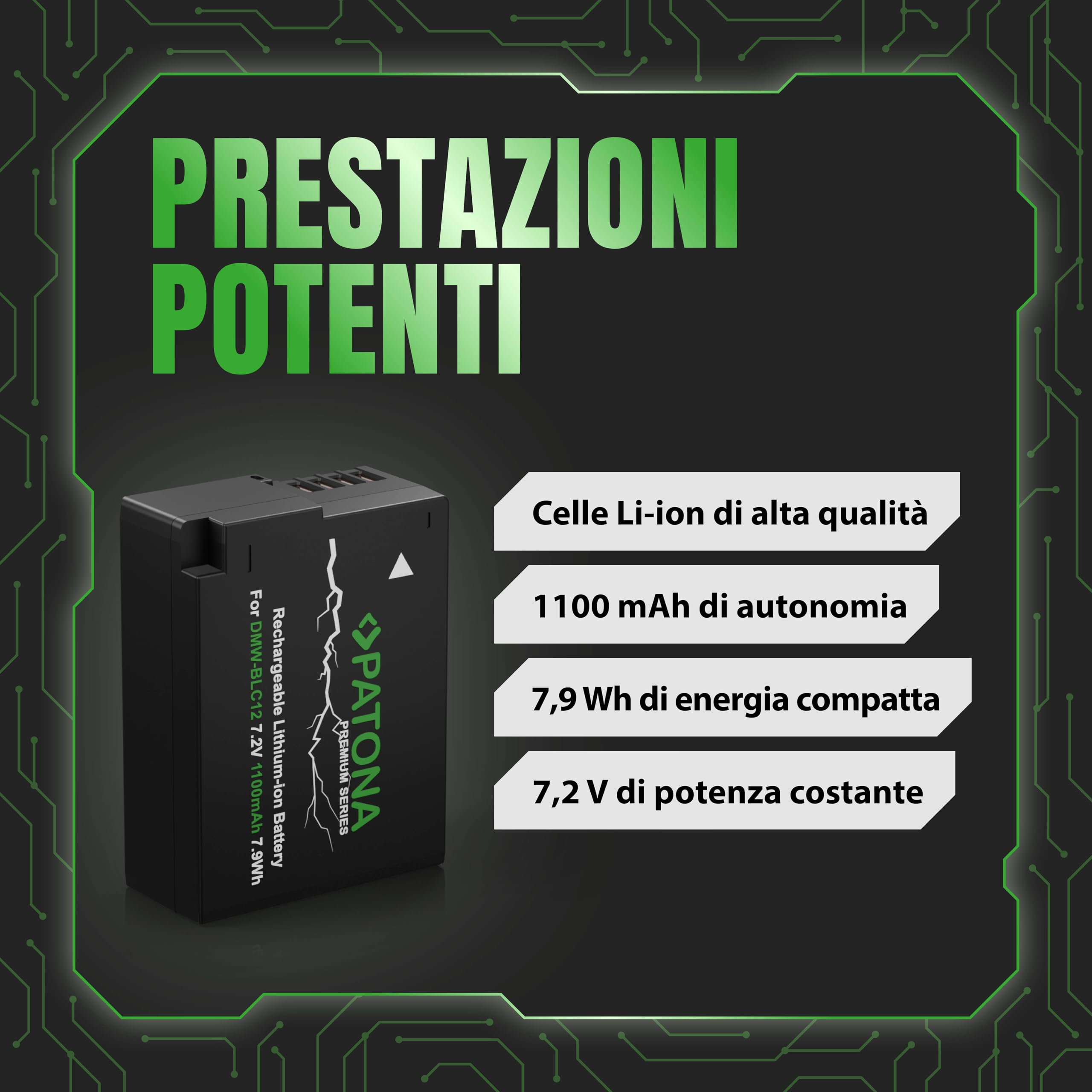 PATONA 2X Premium DMW-BLC12 Batteria 1100mAh – Ricambio per Panasonic DMW-BLC12E – per Lumix FZ200 FZ300 FZ330 FZ1000 FZ2000, G5 G6 G7 G70 G81 G85 G91, GH2, GX8 e Leica CL, Q Typ 116, V-Lux 4 5