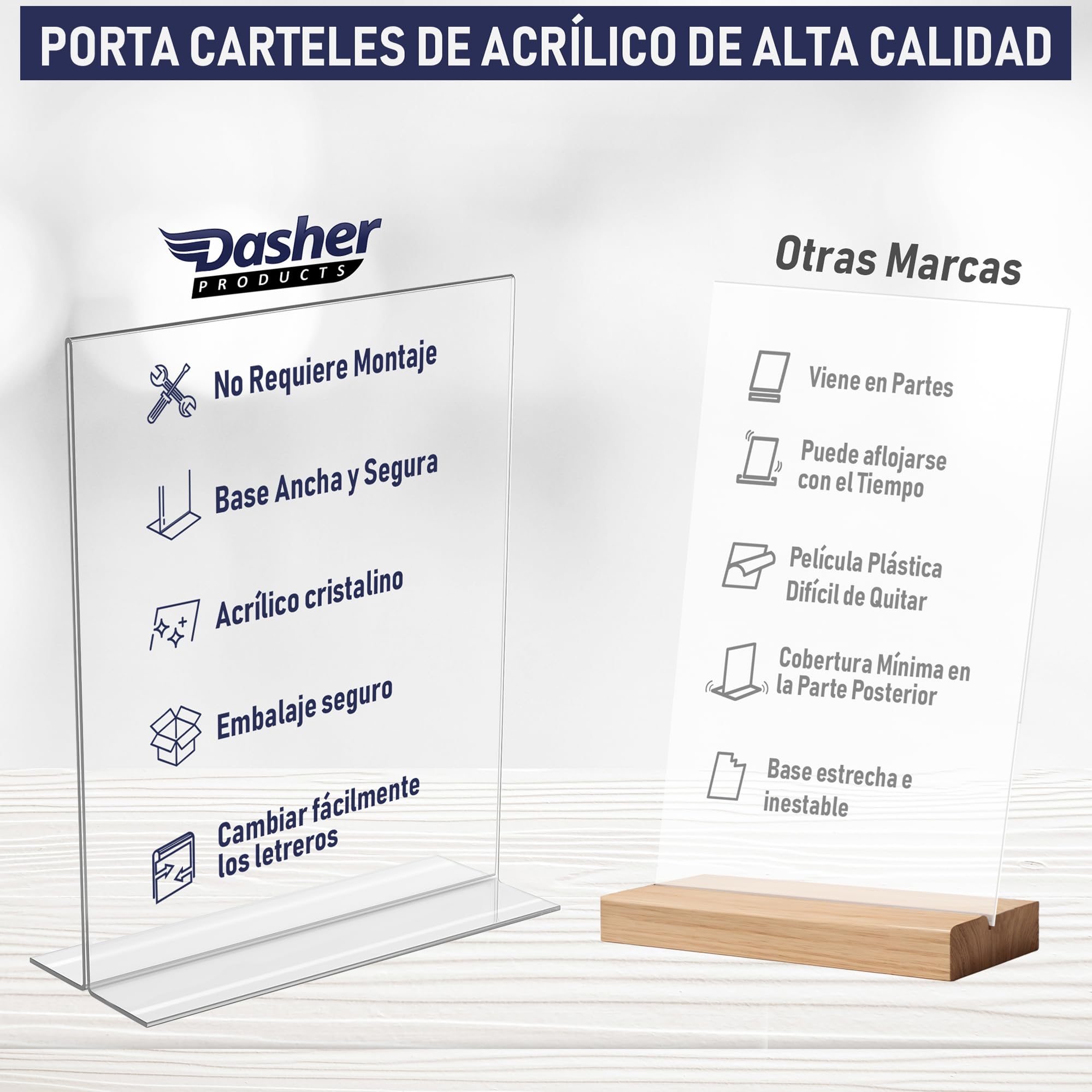 Soporte de letrero acrílico A4 – 6 Unidades, Soporte de exhibición de acrílico en forma de T, doble cara, marco de anuncios de menú estilo retrato para promociones, marcos de fotos, aula