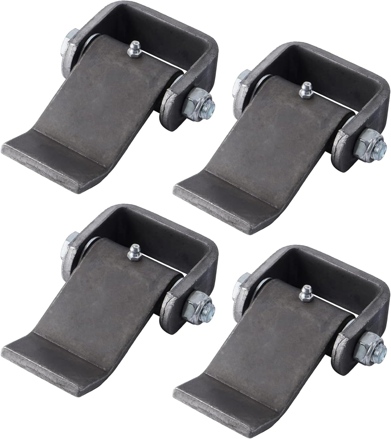 Weld on Trailer Hinges (Pack of 4), Heavy-Duty Greaseable Strap Hinge, Steel Trailer Gate/Dump Door Hinge, Strap Style Short Leaf