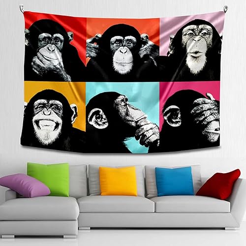 Miniatura 4 de Tucocoo Tapiz de caras de monos, animales Banksy, tapiz artístico de gorila pop it, arte de pared, decoración del hogar, colgar en la pared para