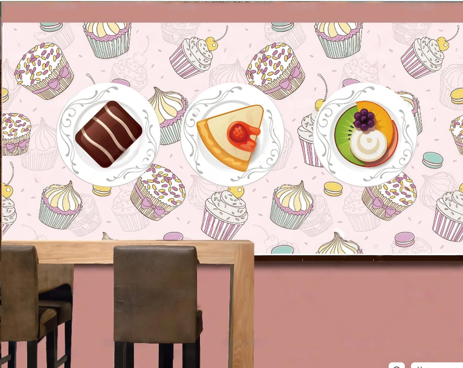 XDOUBAO Wallpaper Simple and Elegant Coffee Restaurant Dessert Cake Shop Afternoon Tea Coffee Shop Background Mural Western Restaurant Wallpaper,3D,350x245cm