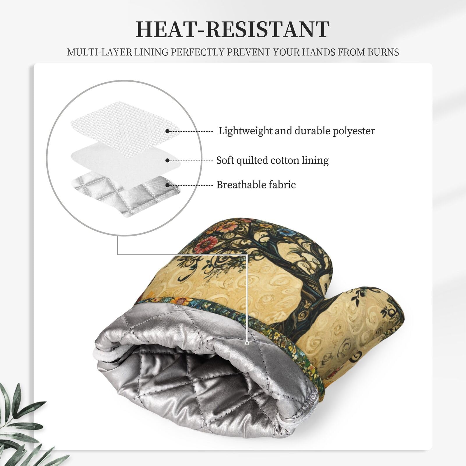Juego de manoplas de horno para ollas, diseño de árbol de flores, guantes de cocina de silicona, resistentes al calor, para cocinar, asar a la parrilla, paquete de 4 manoplas