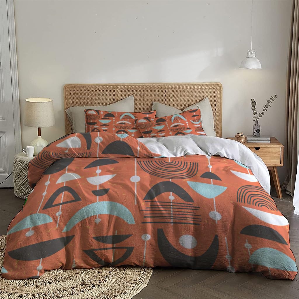NIBAINLO 布団カバー抽象的なミッドセンチュリーモダンパターン 肌に優しい ピーチスキン加工 掛け布団カバー 和式 洋式 あったか 布団カバーセット リバーシブル ホームステイ ホテル 家庭兼用
