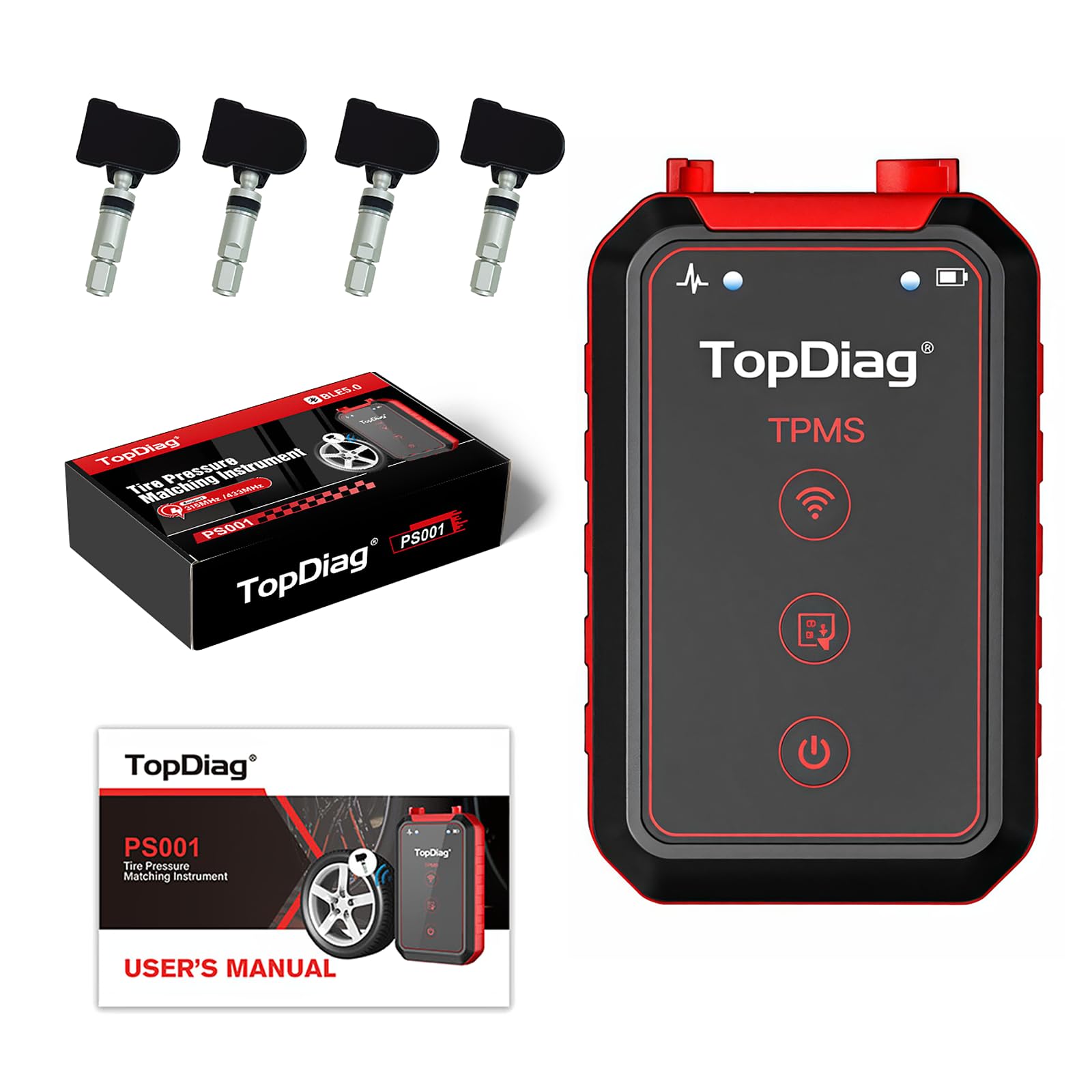 PS001 TPMS Programming Tool, 2024 TPMS Relearn/Programm/Match/Activate Tool TPMS Activation Tool with 4 Sensors Support 16+ Languages