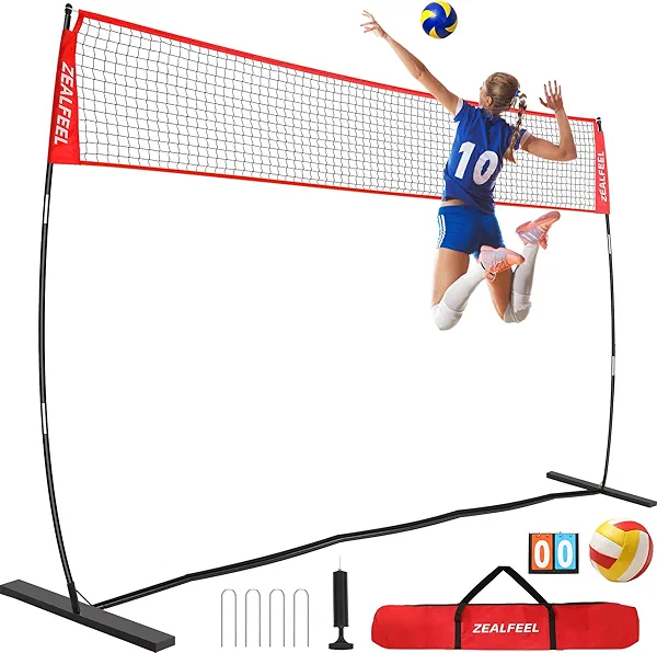 ZEALFEEL Volleyball Net, 12FT Training Set with 3-Level Adjustable Height (8'/7.4'/6.6'), Freestanding Portable Practice Net for Backyard, Serving & Spiking Drills, with Carry Bag for Outdoor & Indoor