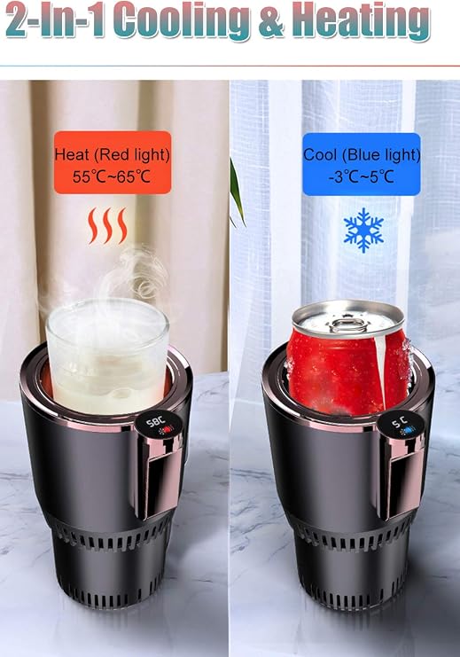 Home & Car Cup Cooler Warmer Quick Electric Cooling Cup -3C~58C Heat and Cold Insulation Drink Cooler Cup Coffee Warmer for Office/Road Trip