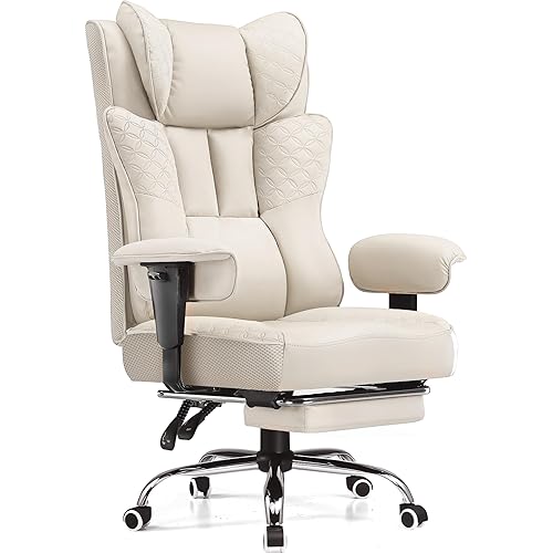 GTPLAYER Big and Tall Office Chair 400LBS Wide Ergonomic Gaming Chair with Deluxe Embossing Designed Leather with Foot Rest,150°Reclining Adjustable Soft Armrests Pocket Spring Back Support and Pillow