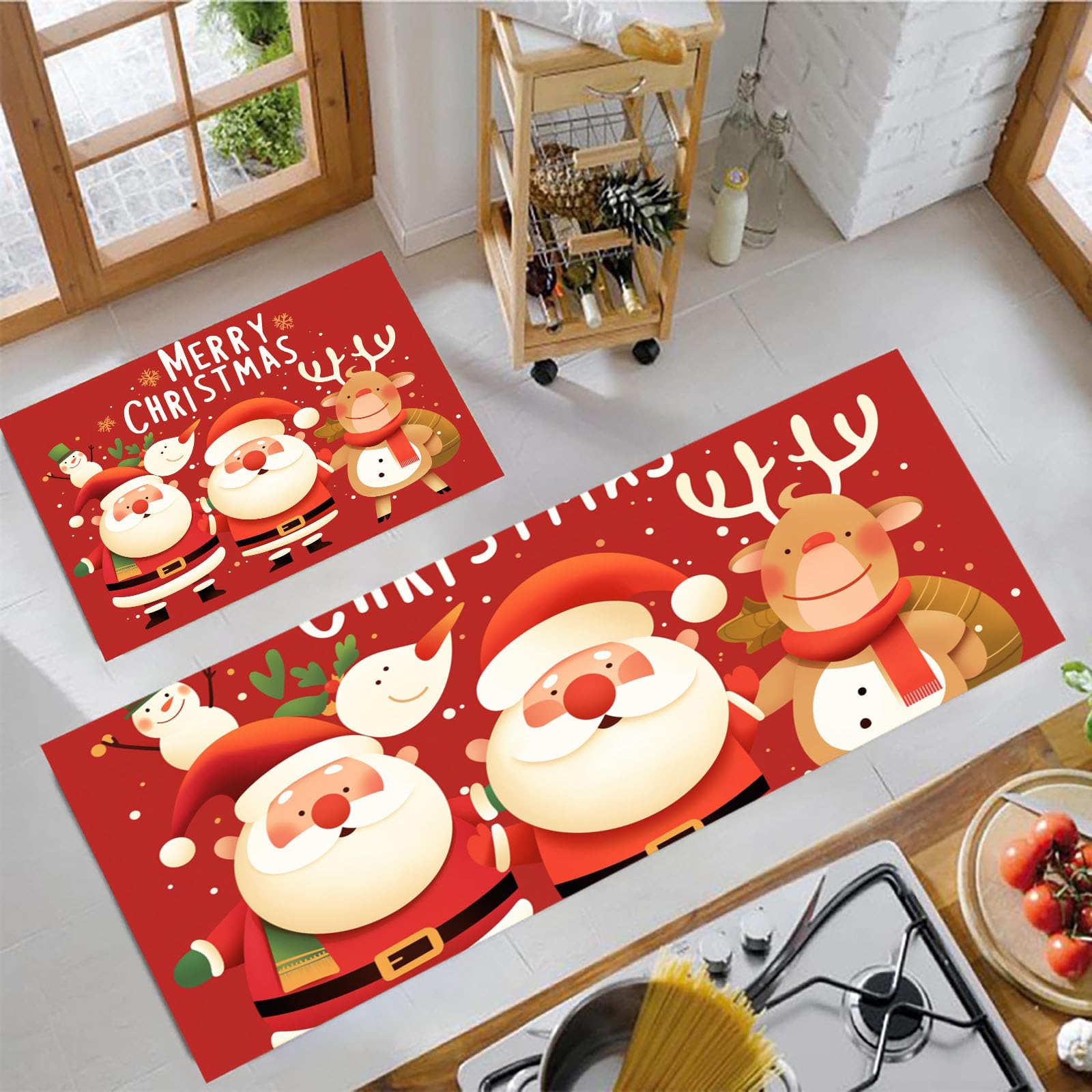 Tapetes de cocina para pasillos alfombra roja navideña decorativa de 44x120 cm