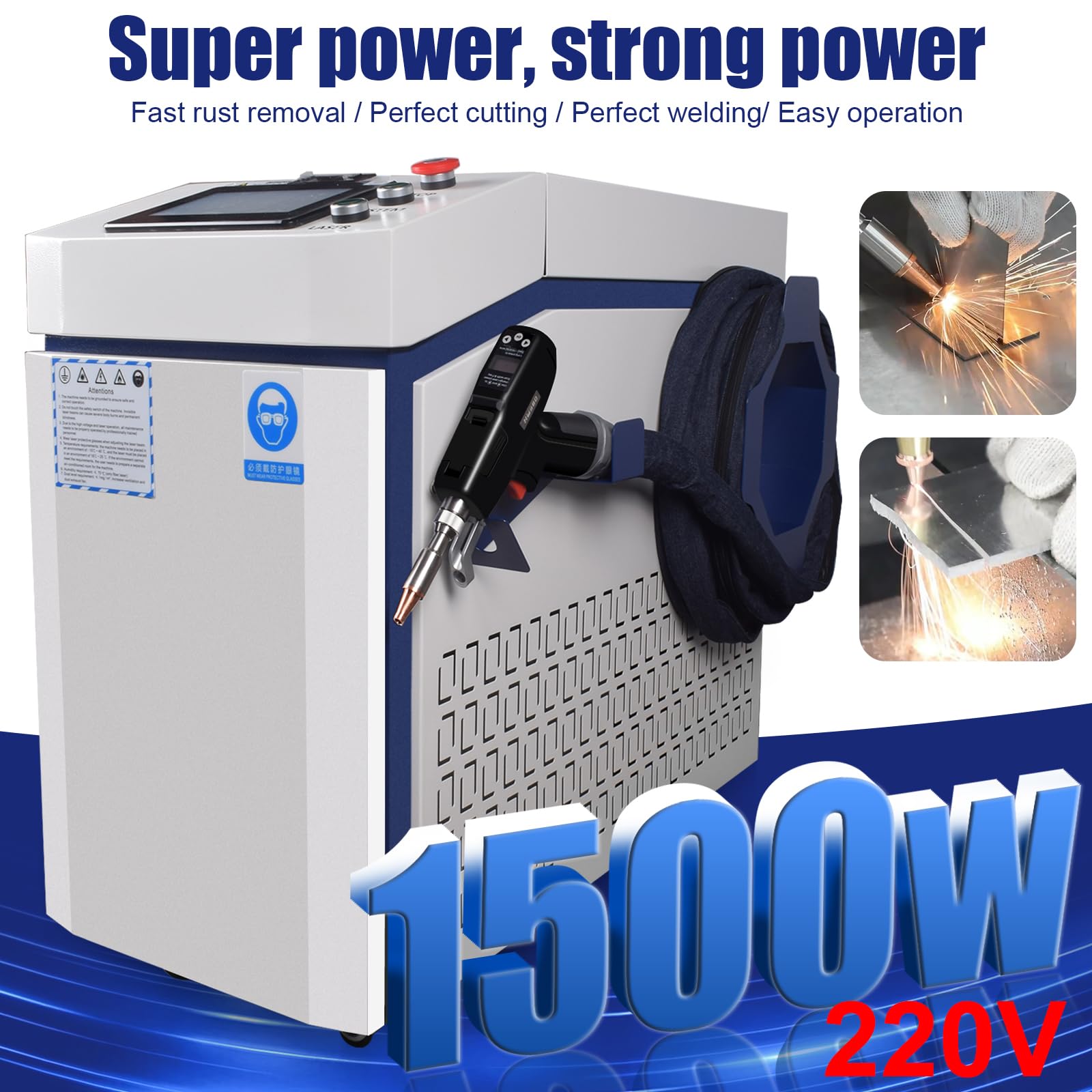 Soldadora Láser de Fibra 1500W / 2000W / 3000W 4 en 1 Soldadura, Limpieza, Corte y Soldadura Fuerte Soldadora Portátil Raycus para Todos los Metales, Eliminación de Óxido, Uso Industrial