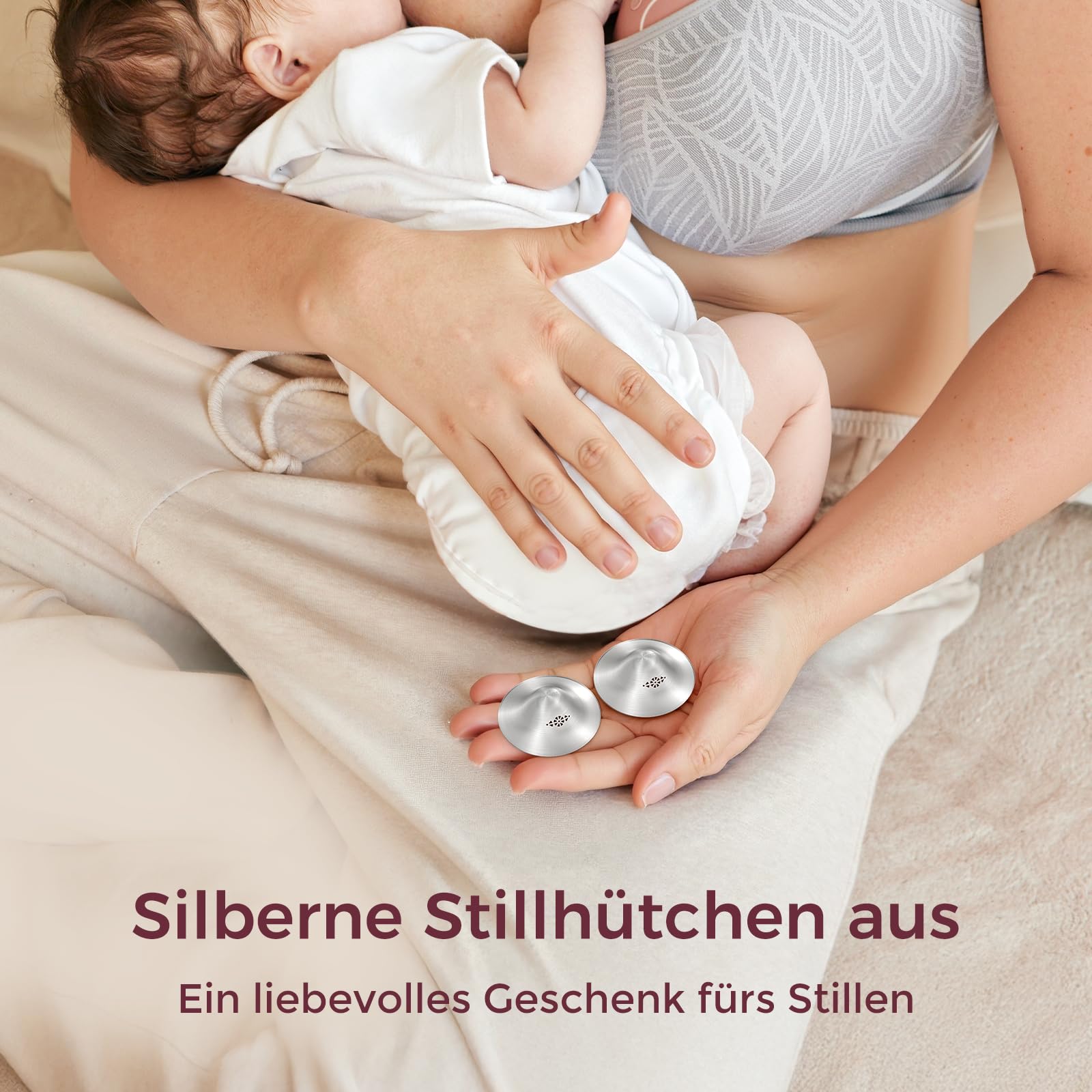 Momcozy 999 Silberhütchen stillen, Originales perforiertessilberhütchen brustwarzen, atmungsaktives Design – 999er Silber Stillhütchen­schutz, unverzichtbares Neugeborenen, Größe XL (55 mm)