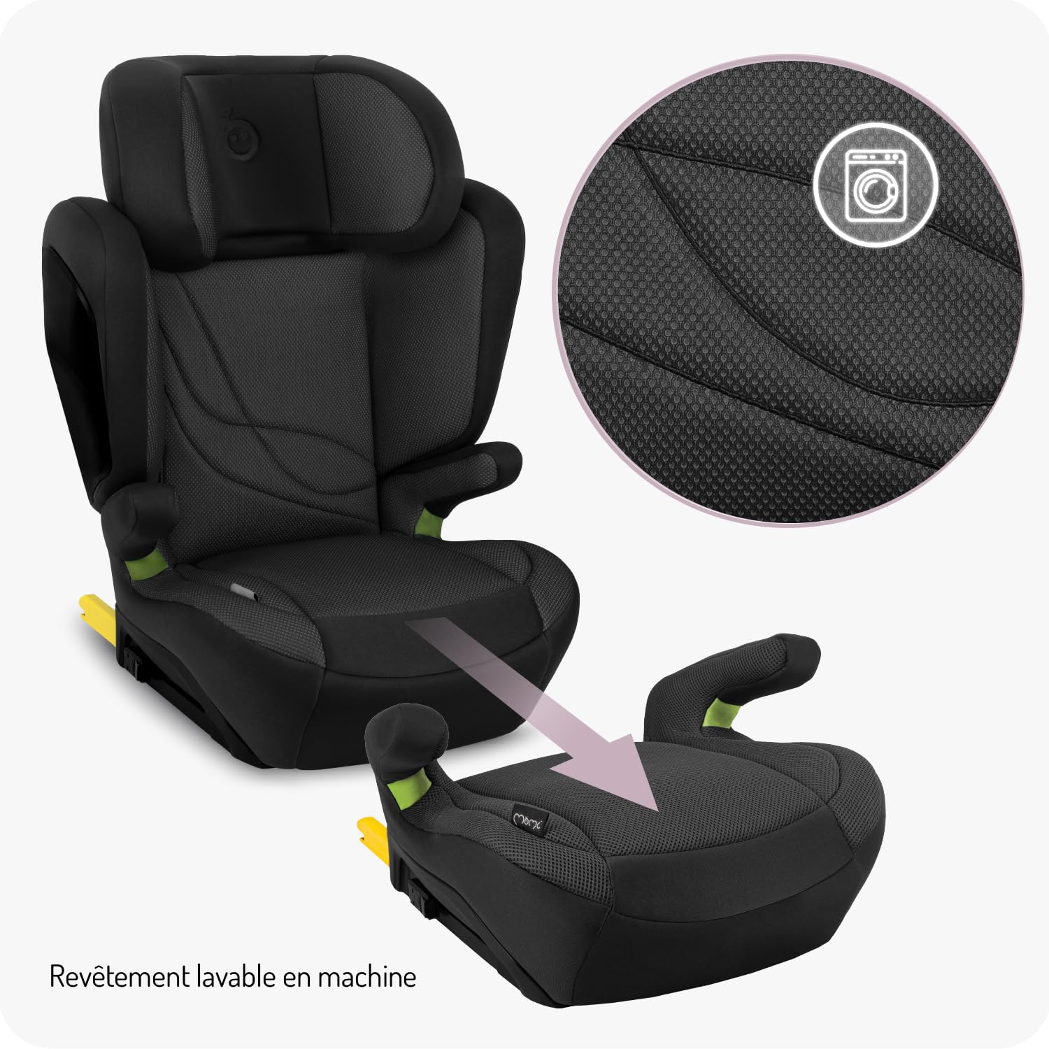Siège auto MoMi MEI pour enfants de 3 à 12 ans (groupe 2/3, poids corporel de 15 à 36 kg, taille 100-150 cm), siège enfant - installation face à la route, fixation avec ISOFIX