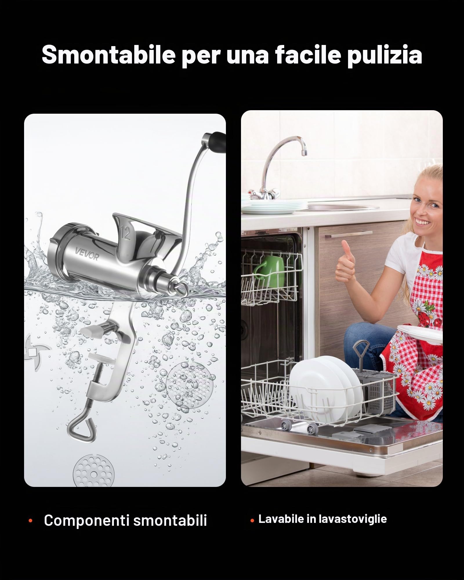 VEVOR Tritacarne Manuale in Acciaio Inossidabile 304 Fissaggio a Morsetto da Tavolo per Preparazione di Salsicce Salumi Polpette, Tritacarne Manuale da Tavolo Acciaio Inox Uso Alimentare Calibro #12