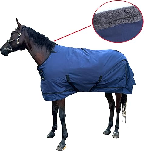 Waterproof Horse Turnout Blanket - Medium Weight Winter Blanket (220g Fill) with Detachable Neck Cover - Blue - 72 in(US 72 in(EU 135 cm))