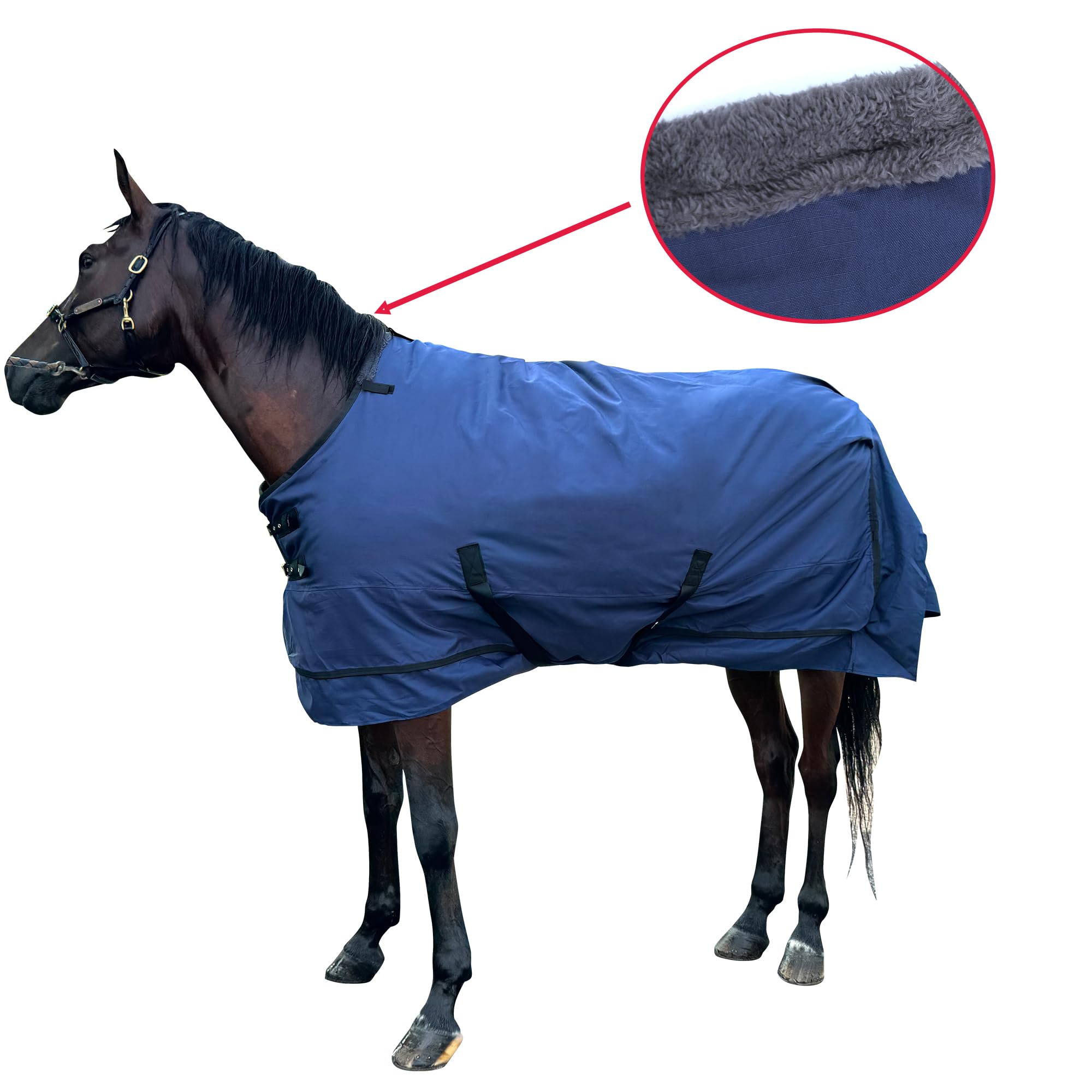Manta impermeable de participación de caballos, peso pesado de invierno (relleno de 400 g) con cubierta para el cuello, sábana de lluvia de caballos, azul - 72 pulgadas