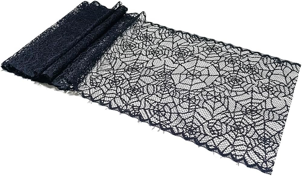 SaktopDeco Black Spider Web Lace Table Runner Halloween Party Table Runners 79 Inches Fireplace Mantle Scarf Cover Dinning Decoration
