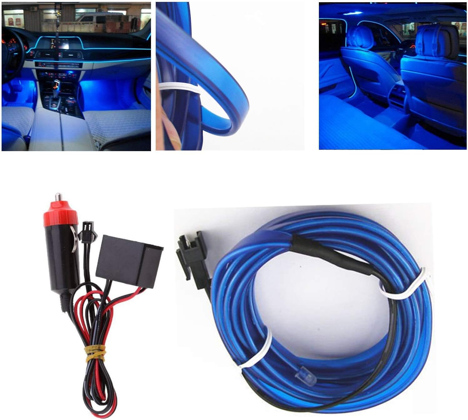 Ramanta Blue Color Light 5 Meter Car Interior Decoration Cold Light Line Dashboard Car EL Wire Light Ambient Neon Light | Flexible Soft Tube Wire Lights (Length: 5 Meter with Adaptor)