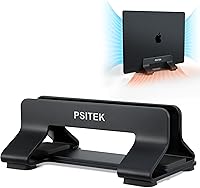 Psitek Aluminum Vertical Laptop Stand Holder - Adjustable 12-42mm Slot, Space-Saving Dock for MacBook & Laptops, 4.8/5 Stars