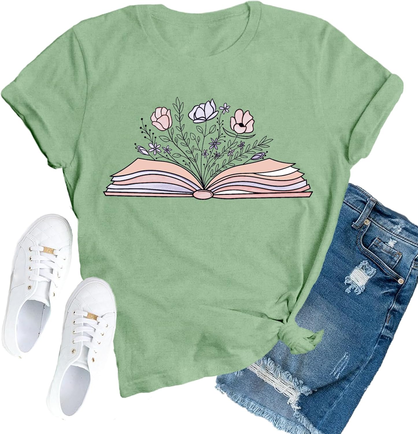 TUPOSU Womens Book Reader Shirt Reading Teacher T-Shirt Wildflower Librarian Tee Tops