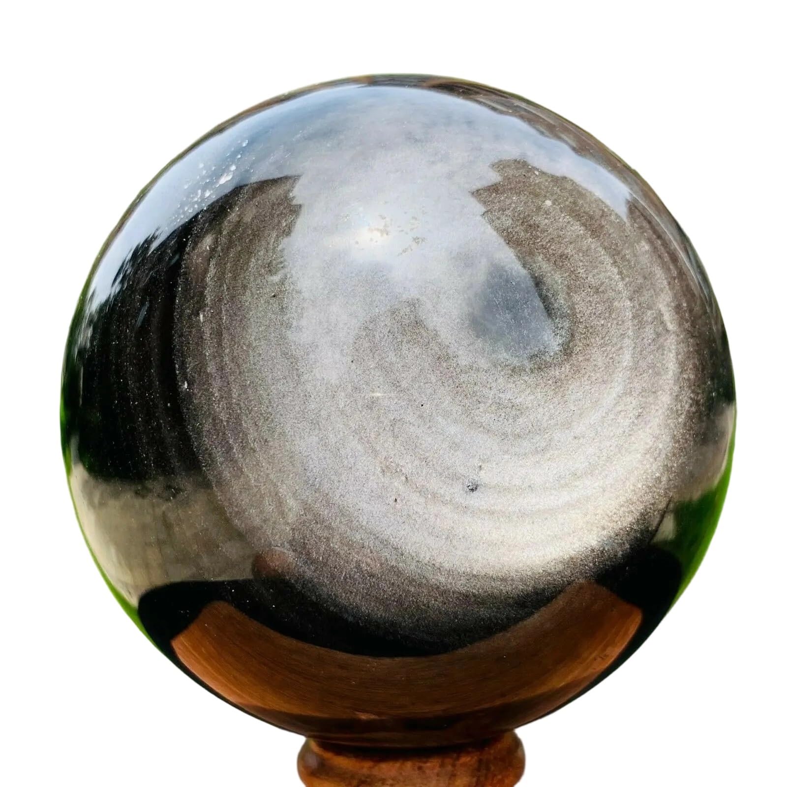 HAOYUNS Beautiful Natural Silver Obsidian Crystal Ball Quartz Sphere for Home and Office Decoration(65-70mm)