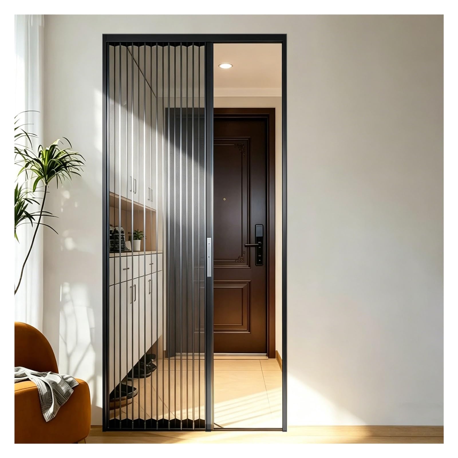 Aluminum Frame Retractable Accordion Sliding Door with Lock, Custom No-Drill Folding Door for Interior Bedroom Bathroom Balcony, Closet, Privacy Divider(Black,28x80in(71x203cm))