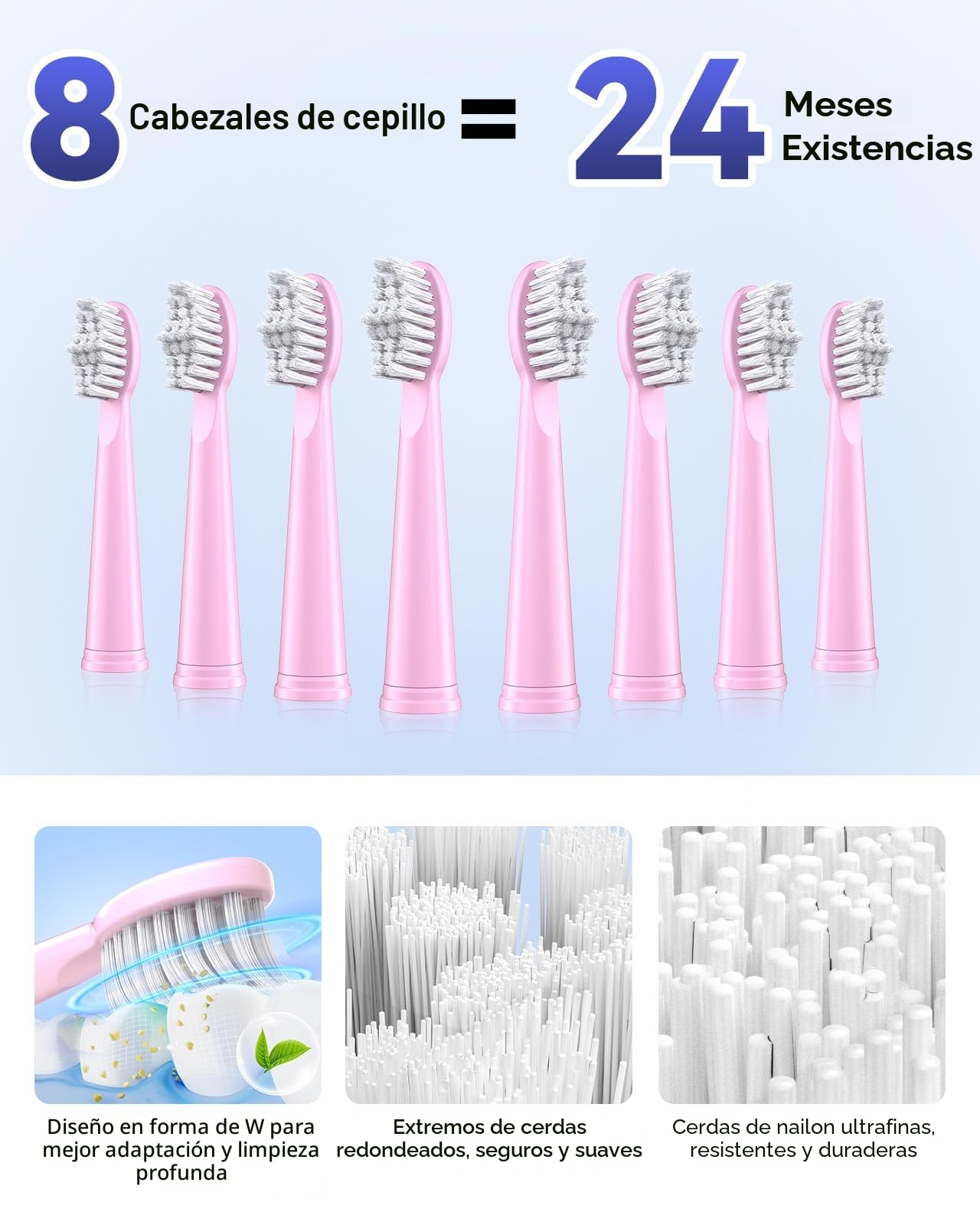 JTF Cepillo de Dientes Eléctrico Sónico – Limpieza Profunda para Encías Sensibles, 5 Modos, 45 Días de Batería, 8 Cabezales, IPX7 Impermeable, Temporizador Inteligente, Ideal para Viajes (Rosa)