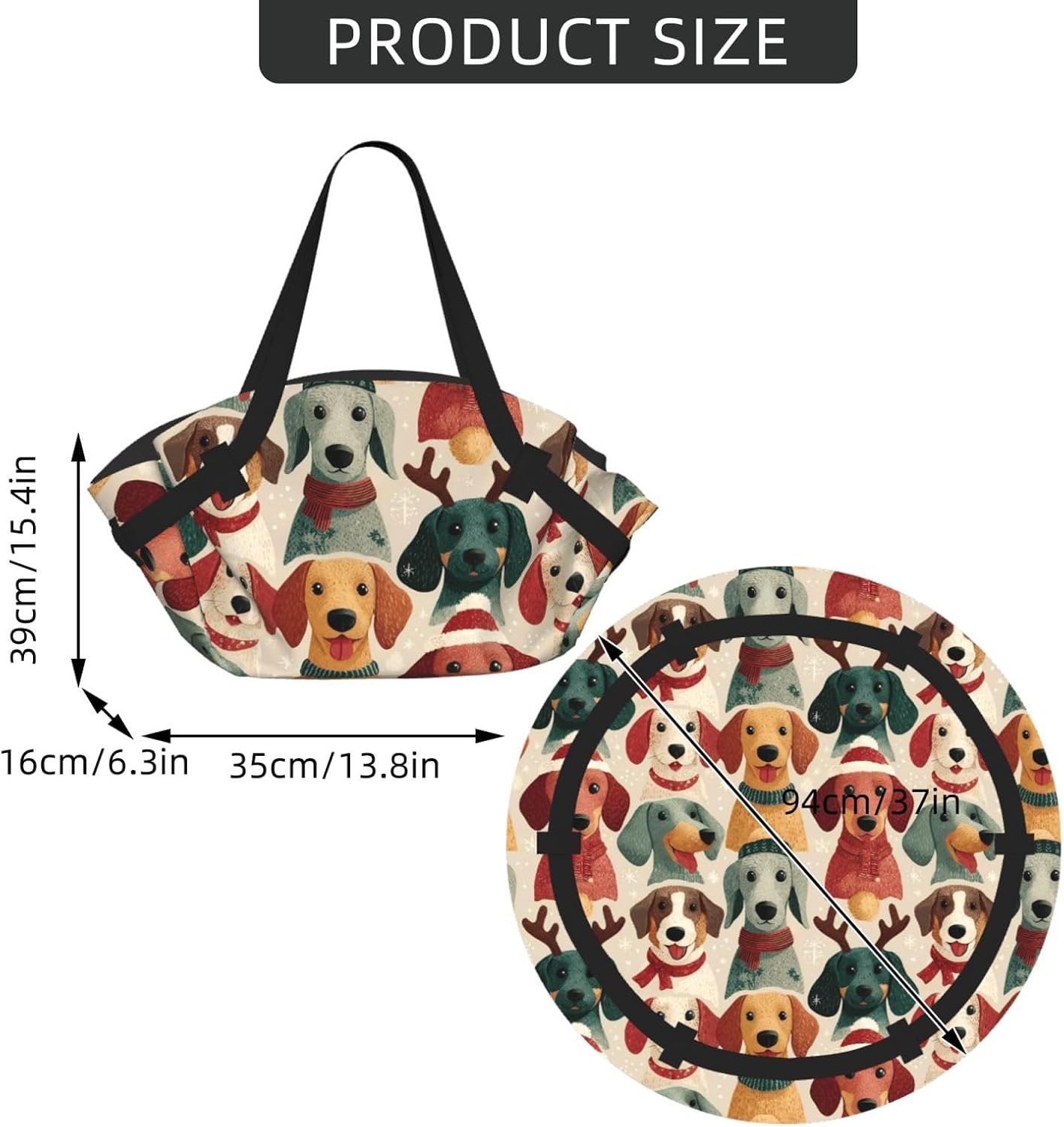 Christmas Dachshund3 Pattern Foldable Camping Tote Bag Picnic Blanket Bag Portable Beach Mat Tote Waterproof Outdoor Picnic Mat Carry Bag