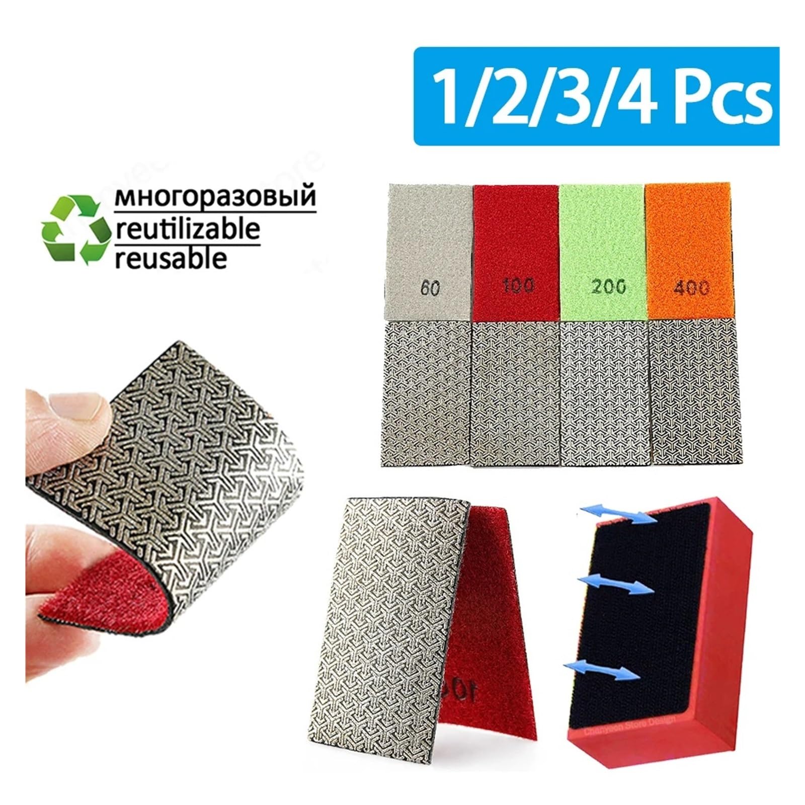 Wymienne diamentowe pady polerskie do płytek, szkło, ścierny blok szlifierski, kamień, ceramiczny dysk ścierny, narzędzia polerujące(4pcs with pad)