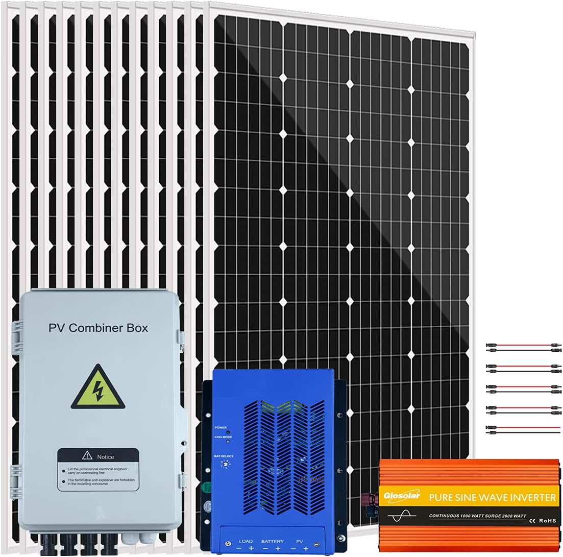 1440W Solar Panel Kit with 3KW Inverter for RV: 12pcs 120W Solar Panel + 3000W 12V to 120V Power Inverter + 4 String Combiner Box + 60A MPPT Charge Controller