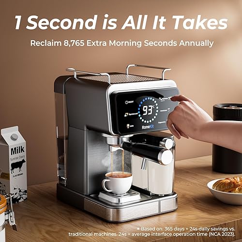 Miniatura 5 de Máquina de café expreso con tanque de leche automático, máquina de café espresso fresco y capuchino, 20 bar, pantalla táctil con temporizador,