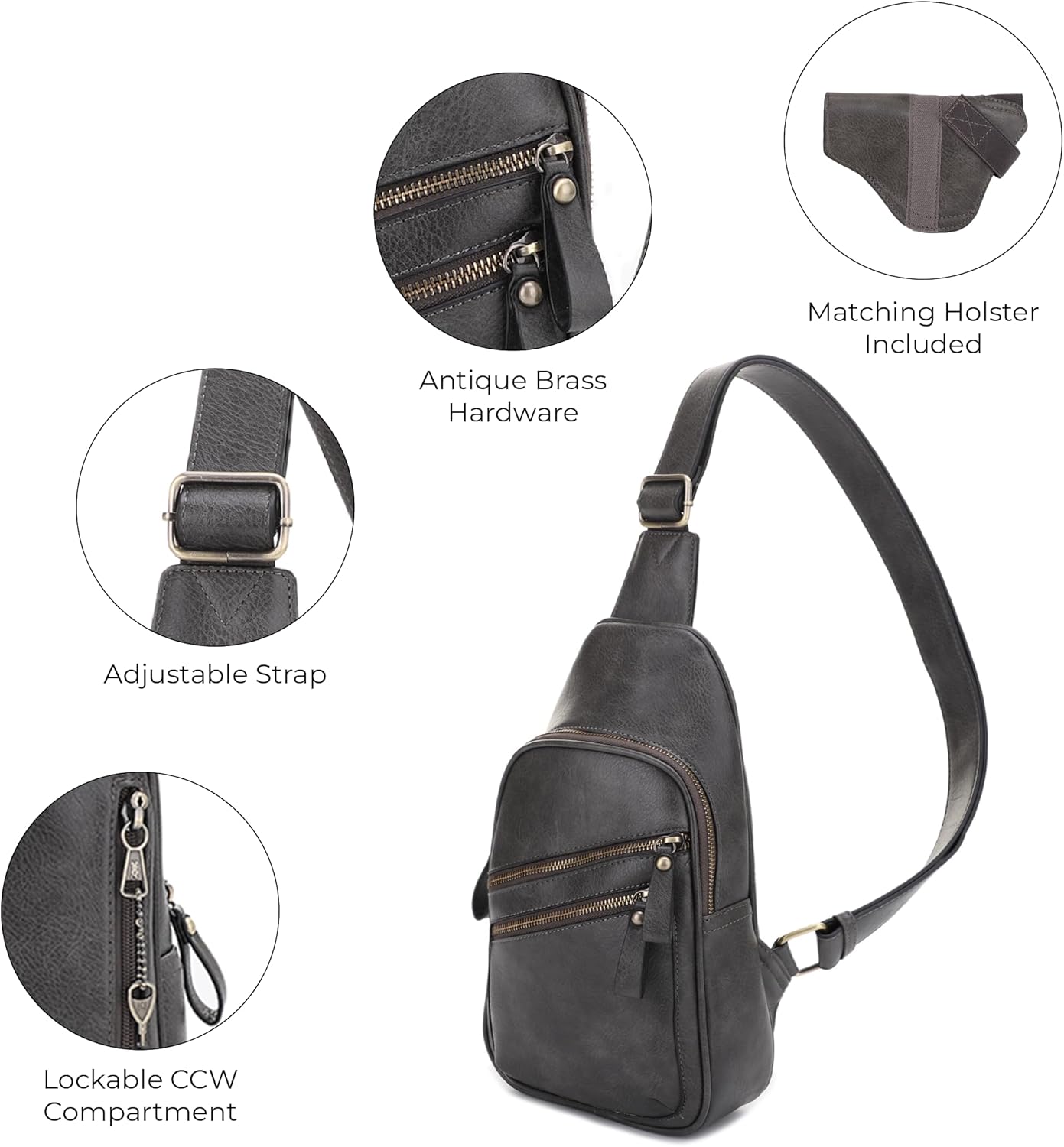 JESSIE & JAMES Jeannie Unisex Multi-Pocket Concealed Carry Sling Bag Crossbody Backpack Purse - Dark Grey