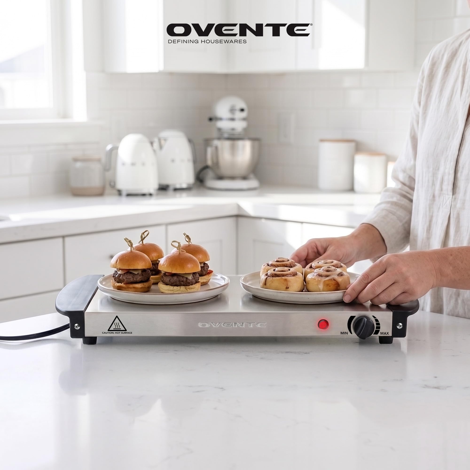 OVENTE Electric Warming Tray, Adjustable from 90°F to 284°F, Silver FW170S — Amazon image 4