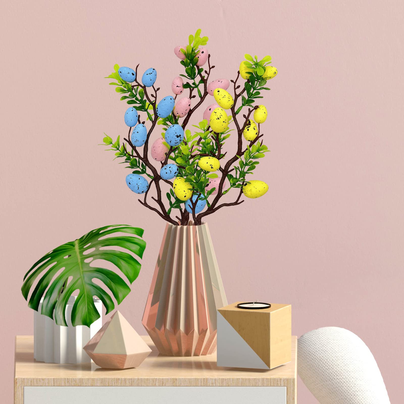 Mazzi Di Uova Di Pasqua 44 Cm Con Fiori E Foglie Di Eucalipto – Decorazione Primaverile
