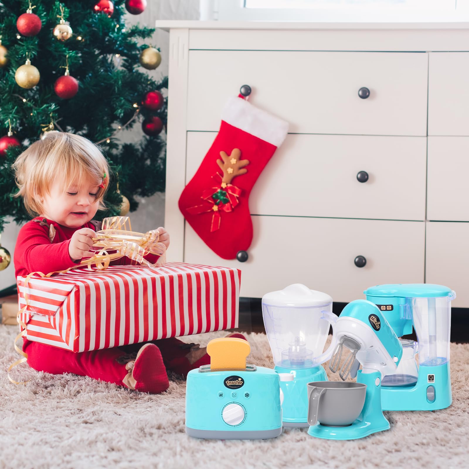 Giochi Accessori da Cucina per Bambini,Kitchen Accessori con Macchina da Caffè,Spremiagrumi,Mixer,Tostapane,Bambino Giocattolo Set da Cucina per Ragazze e Ragazzi 3 4 5 Anni