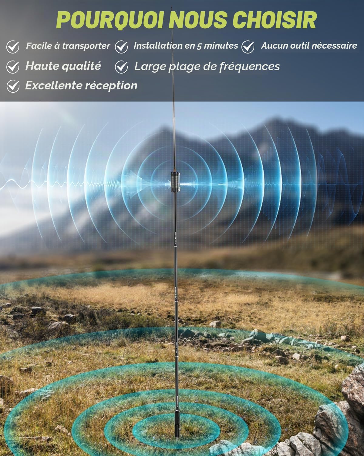 AURSINC Antennes JPC-12 Bidon RF amateur 7-50 MHz, antenne verticale universelle 40-6 m (8 bandes, extérieur), 4,1 m (M10)