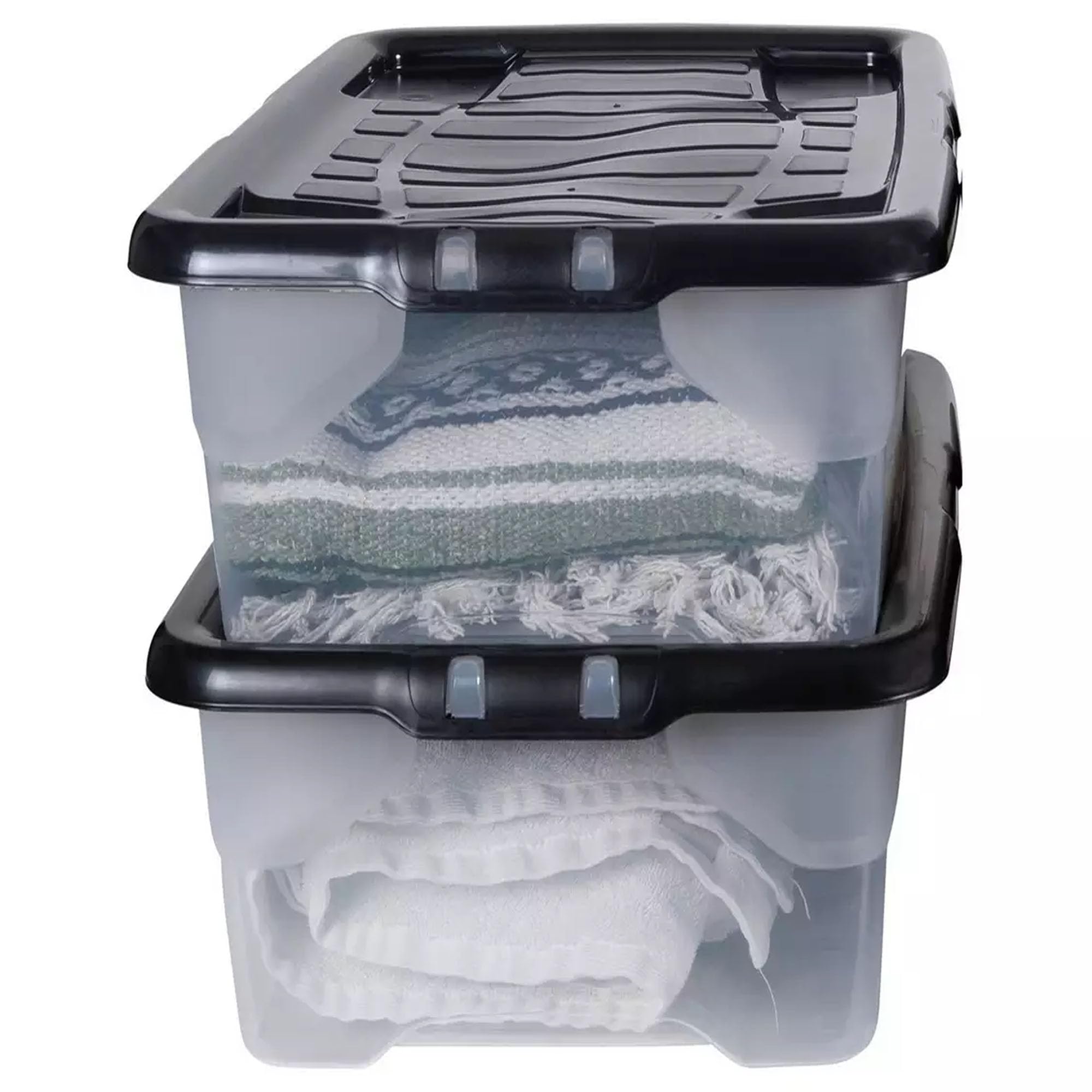 Storm Trading Group Black 2 Pack 30L Underbed Storage Boxes With Lids Stackable Storage Boxes For Home, Office, And Kitchen Organization Clear Plastic Storage Containers With Lids