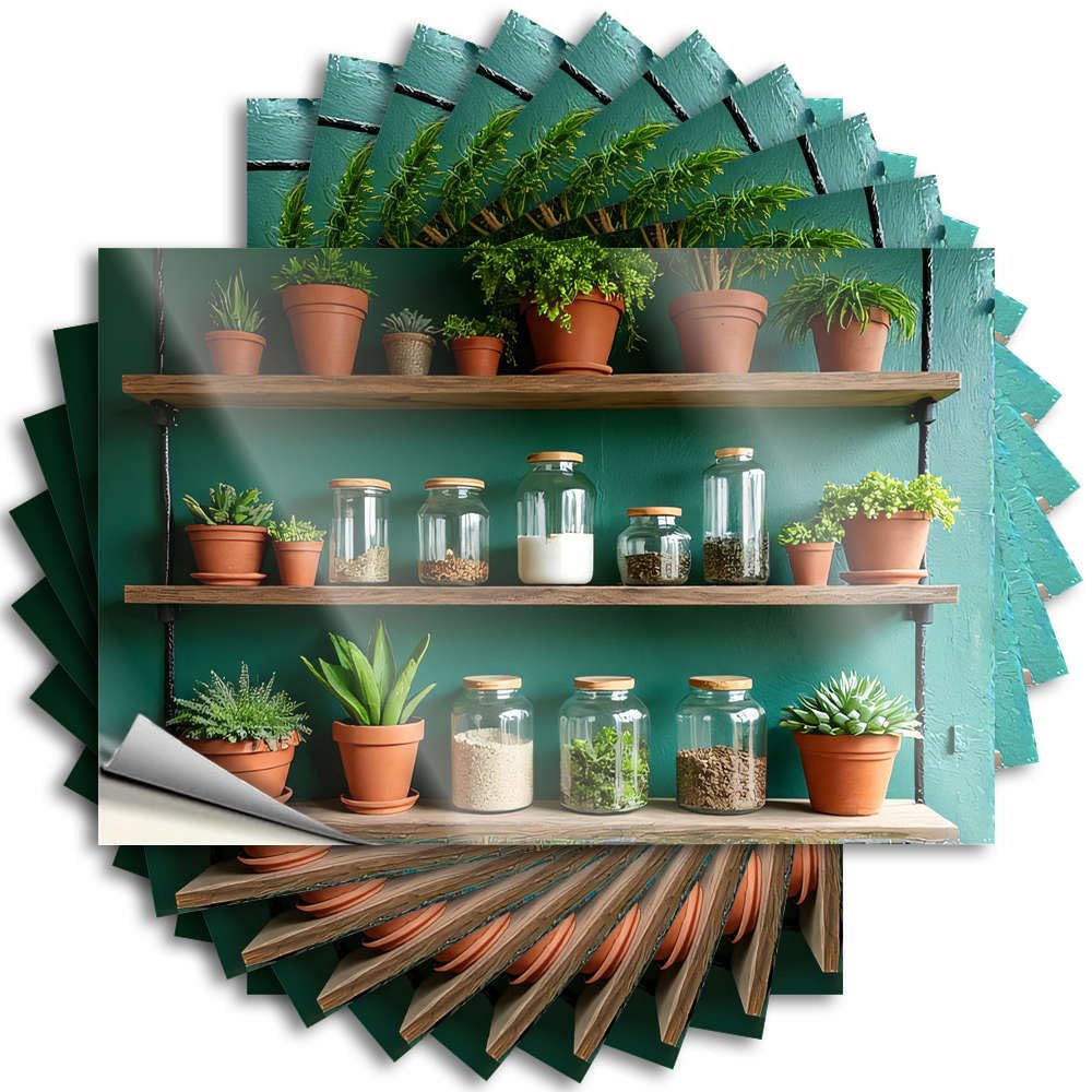 Fzfn Colour Coffee Case Decals | Three Shelves With Plants And Jars Encouraging Durable Vinyl Sticker Easy Apply For Billiard(12X18cm)