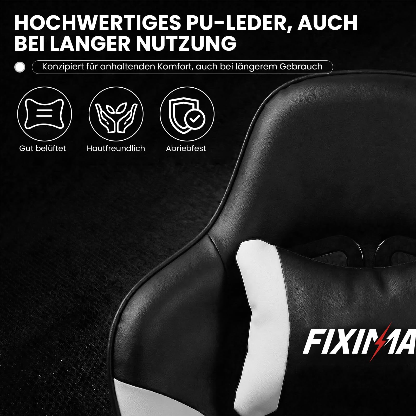 Bürostuhl Ergonomisch mit Fußstütze, Schreibtischstuhl, Racing-Design, Lenden- und Kopfstütze, PU-Kunstleder, Gaming Stuhl, Büro Stuhl, Computerstuhl, Neigbar bis 135°, Schwarz, 150KG