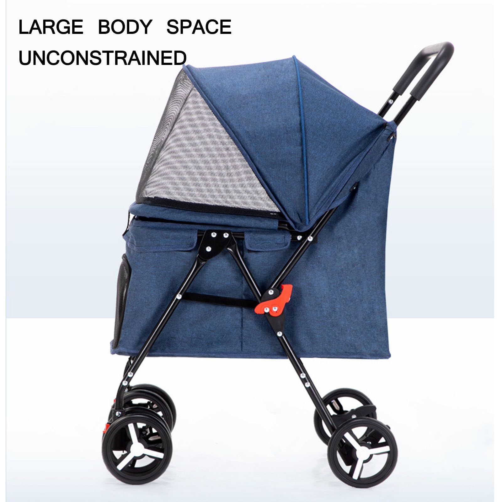 Passeggino da Jogging Pieghevole Traspirante, Passeggino da Viaggio per Cuccioli con Ruote robuste girevoli a 360°, Borsa portaoggetti Posteriore e Rete visibile,Blu