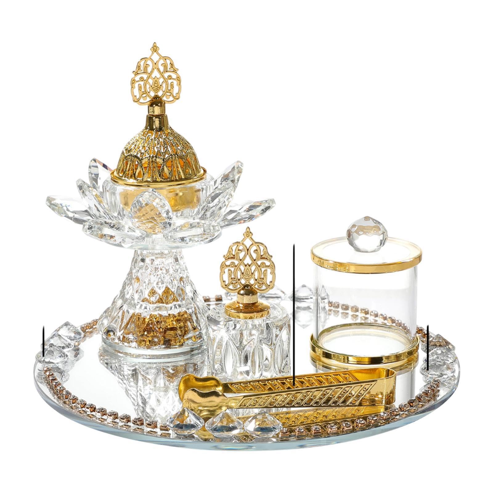TWISAXC Traditional Incense Burner Set Glass Incense Censer With Tray And Tongs Exquisite Centerpiece For Ramadan Gatherings Traditional Arabian Holder Table Decor