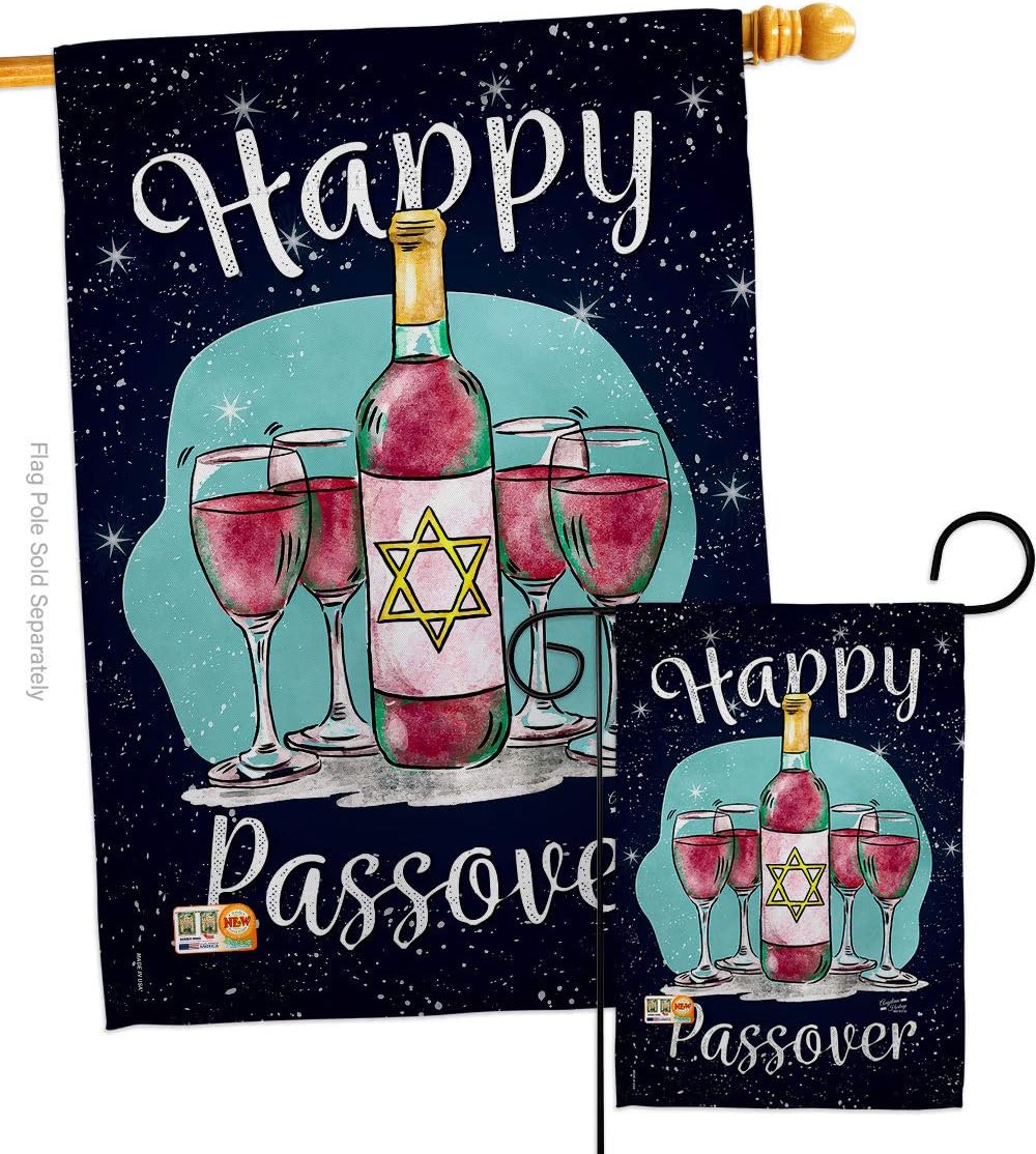 Happy Passover House Flag Religious Wine Celebration Festival Holiday Jewish Hanukkah David Small Decorative Gift Yard Banner Made In USA 28 X 40