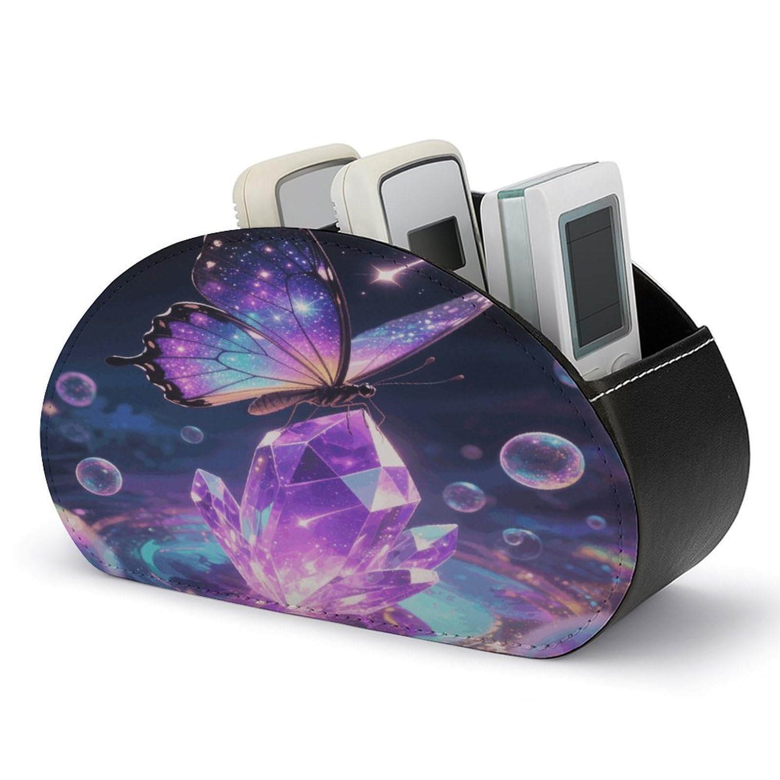 VstaDank - Magic Butterfly Remote Control Holder PU Leather Multifunctional Office Organizer Brush Holder Desktop Storage with 5 Compartments Box