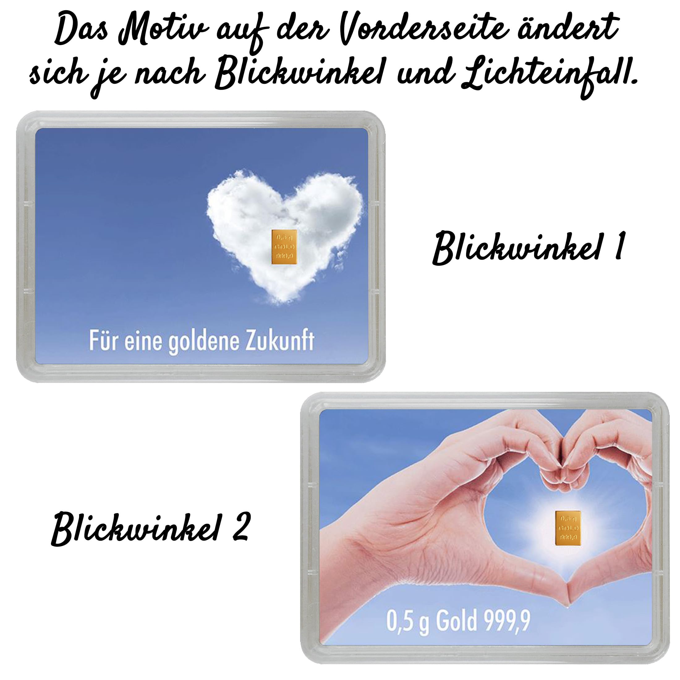 Gold verschenken - Goldbarren 0,5g in Geschenk Motivbox “Für eine goldene Zukunft” - Feingold - Echtheitsgarantie