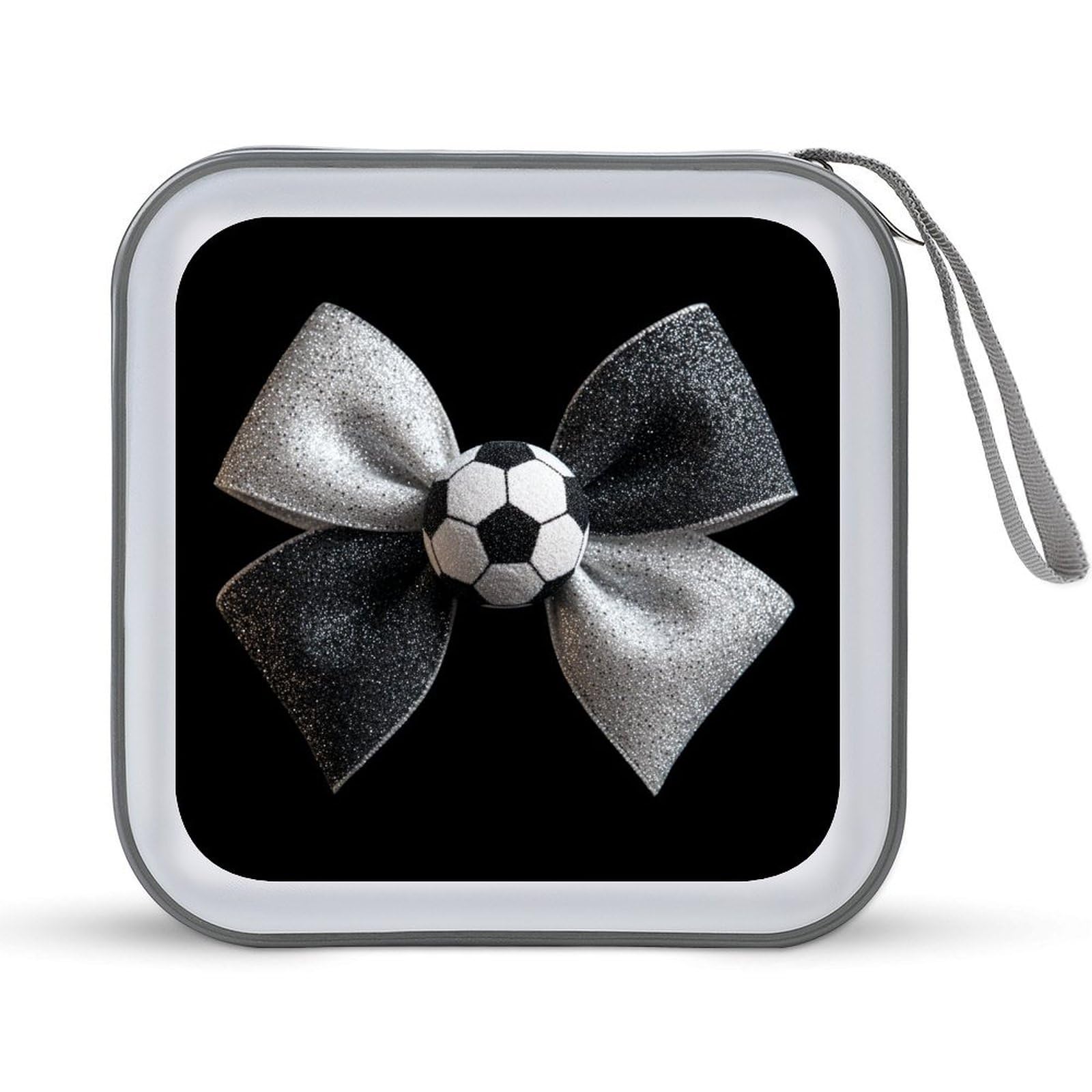 Jubonexis Black And White Glitter Bow Soccer Ball CD Case DVD Storage Case Portable for Car Home Travel