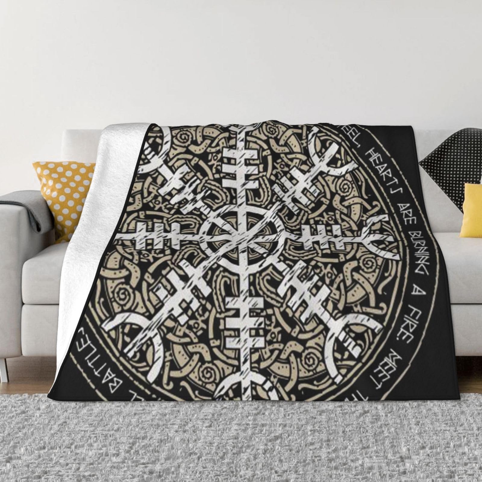 Couverture polaire en flanelle noire 203x152 cm Helm Of Awe pour lit et canapé toutes saisons