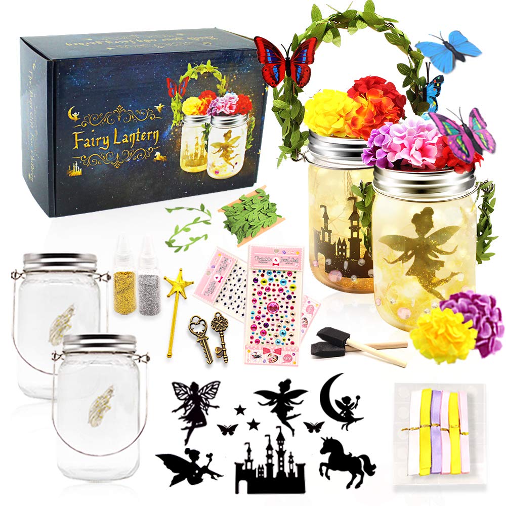 Biliqueen Fairy Lantern Craft Kit Toys for Girls Age 6-12, Birthday Gift for 8-12 Year Old Girls Christmas DIY Night Light Arts and Crafts Fairy Jar Garden House Kit for Kids (Pack of 2)