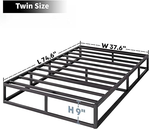 Miniatura 2 de Base de colchón Twin Box Spring de 9 pulgadas de alto perfil con marco de metal, silenciosa, sin ruido, fácil montaje, capacidad máxima de peso de